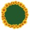 Green round button decorated with yellow flowers, Vector illustration