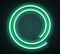 Green round neon luminous signboard on realistic bricklaying wal