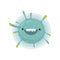 Green round toothy viruses or bacteria emoticon character of infection or illness in microbiology against white