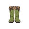 Green rubber boots, Wellington or wellie style rain shoes from front view