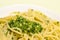 Green rucola pesto with spaghetti