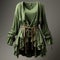 Green Ruffled Top With Pockets - Detailed And Realistic Daz3d Style