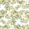 Green Ruscus. Greenery collection. Seamless pattern. Watercolor hand-drawn art. Artistic illustration.