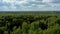 Green russian forest under cloudy sky shot from drone flying high