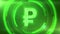 Green Russian ruble currency symbol on space background with circles. Seamless loop.