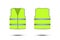 Green safety vest with reflective strips isolated on white background. Vector work uniform, front and back view.