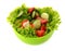 Green salad, cucumber and tomato in green plate