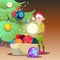 Green Santa Elf Helper Decorate Christmas Tree Greeting Card Decoration Happy New Year Banner