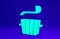 Green Sauna bucket and ladle icon isolated on blue background. Minimalism concept. 3d illustration 3D render