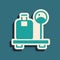 Green Scale with suitcase icon isolated on green background. Logistic and delivery. Weight of delivery package on a