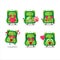 Green school bag cartoon character with love cute emoticon