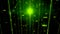 Green sci fi tunnel with green matrix effect. Animation. 3D flight through cyberspace on black background with neon