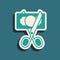 Green Scissors cutting money icon isolated on green background. Price, cost reduction or price reduction icon concept