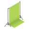 Green screen backdrop, background on racks in photo studio. Chroma key compositing.