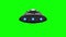 Green screen on background, extraterrestrial sci-fi spaceship flies in space. Powerful engines pulsate and flashing, 3d