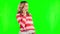 Green screen conversation, phone call communication and pregnant woman speaking, talking or consulting on telehealth