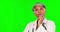 Green screen, doctor or senior woman thinking of solution, choice or ideas for healthcare innovation. Wondering, face or