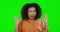 Green screen, excited and woman with surprise, celebration and applause against a studio background. Female, shock and
