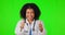 Green screen, face or doctor with a thumbs up for healthcare, medical consulting or success. Happy woman, thumb up or