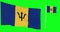 Green screen hiper realistic loop of Barbados two flags waving in the wind island flagpole fluttering with highly detailed fabric