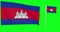 Green screen hiper realistic loop of Cambodia two flags waving in the wind cambodian flagpole fluttering with highly detailed fabr