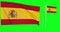 Green screen hiper realistic of Spain two flags waving in the wind spanish flagpole fluttering with highly detailed fabric texture