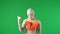 Green screen isolated chroma key photo capturing a mummy wearing a lei, Hawaiian garland or necklace of flowers, calling
