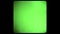 Green screen with rounded edges and damaged film tape. Vintage TV chromakey. Retro Film Effect.