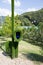 Green sculpture of a submarine periscope in Krasnaya Polyana in Sochi in the summer