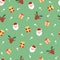 Green seamless Christmas Santa Claus background ï¼Œreindeer and gift elements