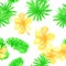 Green Seamless Vintage. White Pattern Painting. Organic Tropical Leaves. Natural Flower Botanical. Gray Banana Leaves.