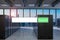 Green search bar large modern server room skyline view, 3D Illustration