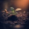 Green seedling growing from the soil. AI generated Illustration.