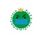 green serious coronavirus COVID-19 in blue mask cartoon illustration isolated