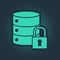 Green Server security with closed padlock icon isolated on blue background. Security, safety, protection concept