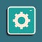 Green Setting icon isolated on green background. Tools, service, cog, gear, cogwheel sign. Long shadow style. Vector