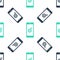 Green Setting on smartphone screen icon isolated seamless pattern on white background. Mobile and gear. Adjusting app