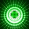 Green shamrock in circles with rays