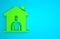 Green Shelter for homeless icon isolated on blue background. Emergency housing, temporary residence for people, bums and