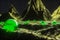Green shining balls on an alien planet 3d rendering