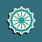 Green Ship steering wheel icon isolated on green background. Long shadow style. Vector