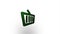 Green shopping basket icon flipping, rotation. Elegant 3d realistic light render. Seamless loop animation video