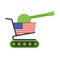 Green Shopping cart with cannon painted USA flag