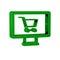 Green Shopping cart on monitor icon isolated on transparent background. Concept e-commerce, e-business, online business