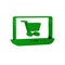 Green Shopping cart on screen laptop icon isolated on transparent background. Concept e-commerce, e-business, online