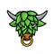 Green Short Horned Bull Head with Beer Hop Face Front View Mascot Color Retro