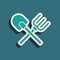 Green Shovel and rake icon isolated on green background. Tool for horticulture, agriculture, gardening, farming. Ground