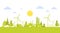 Green Silhouette City With Wind Turbine Clean Nature Ecology Environment Concept