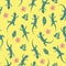 Green silhouette lizard gecko. Seamless pattern background. Vector illustration isolated on yellow background.