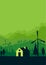 Green silhouette nature landscape with rural scenery abstract ba